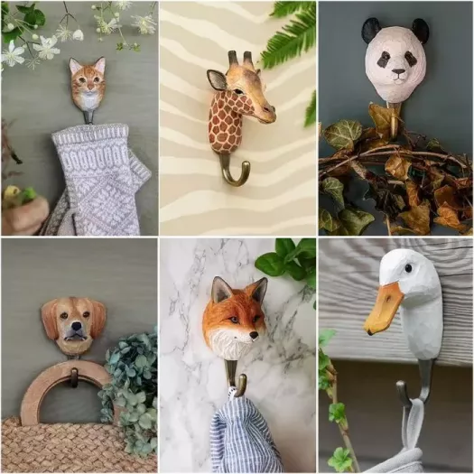 Image produit patères animaux en bois sculpté
