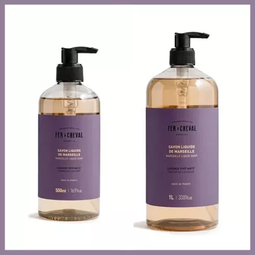 Image représentant deux bouteilles de savon liquide parfum Lavande Vivifiante