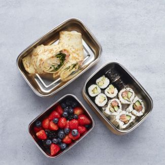 Lunchbox rectangulaire en inox et couvercle bambou