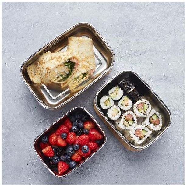 Lunchbox rectangulaire en inox et couvercle bambou