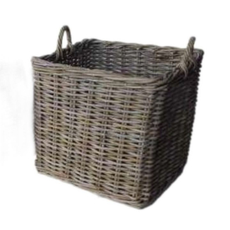 Vierkante grijze rotan mand met hengsels