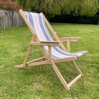 Eucalyptus strandstoel met armleuningen en Sunbrella hoes