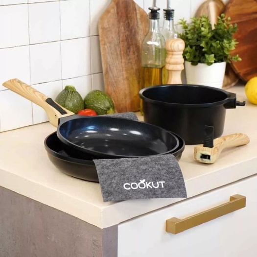 Cookut L'incroyable kit poêles et casserole à poignée amovible : Noir