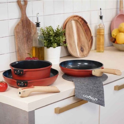 Cookut De ongelooflijke pannenset met afneembaar handvat : Rood
