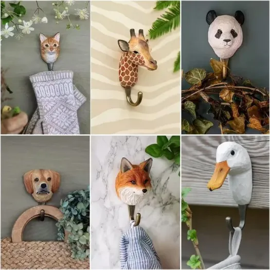 Image produit patères animaux en bois sculpté
