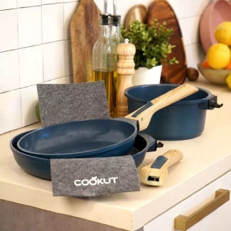 Cookut L'incroyable kit poêles et casserole à poignée amovible : Bleu