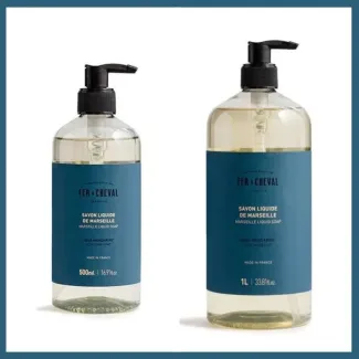 Image accueil page produit représentant 2 bouteilles de savon liquide parfum Aqua Mandarine